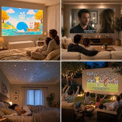 【Officially-Licensed APP & Native 1080P】Thinnest 1.81" Smart Mini Projector Lens LHD with WiFi and Bluetooth, Auto Focus & Keystone Portable Outdoor Projector, VOPLLS 4K Home Movie Projector Lens