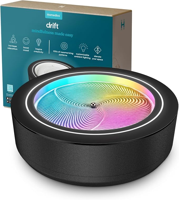 Homedics Drift 11” Sandscape – Version 2.0 with Updated Connected Experience, Smart Wi-Fi Zen Table Décor, LED Ambient Light, Modern Sand Art for Relaxation & Mindfulness, Home & Office Calm Décor