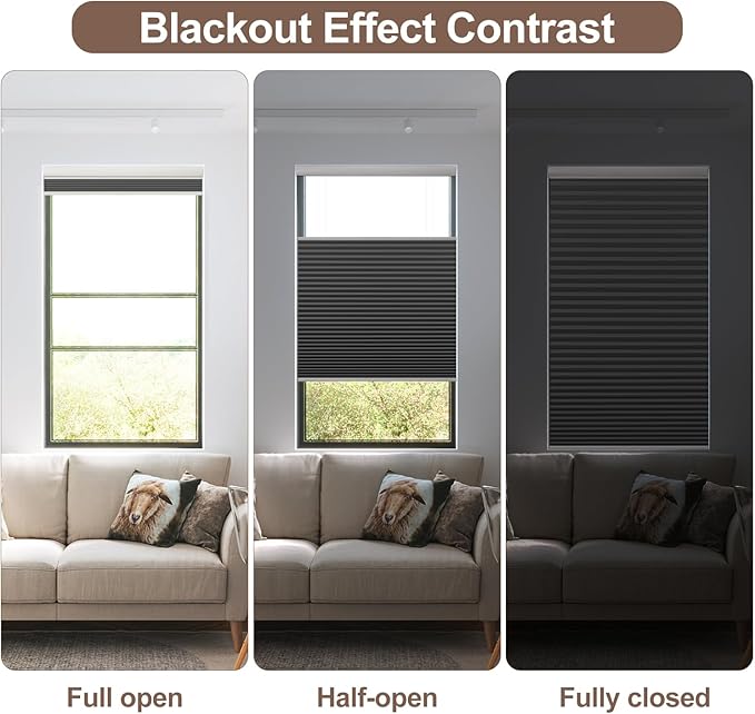 Godark Motorized TDBU Cellular Shades with Remote Control Smart Honeycomb Blinds Compatible with Alexa Google Home Smarthings Custom Double Cellular Blackout for Indoor Windows Doors-Black