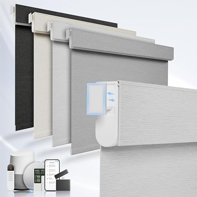 No Drill Motorized Blinds with Remote, No Tools Automatic Blinds for Window, Blackout Motorized Shades, Light-Filtering Smart Blind, Dry Battery, Customized Size, White