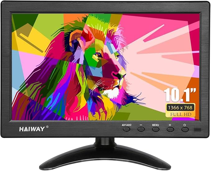 Haiway 10.1 inch Security Monitor, 1366x768 Resolution Small HDMI Monitor Small Computer Monitors with Remote Control with Built-in Dual Speakers HDMI VGA BNC USB Input for Gaming CCTV Raspberry Pi PC