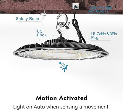 Upgrade Smart High Bay LED Shop Light 250W 5000K UFO LED High Bay Lights AC100-277V UFO Lights for 30~55FT Height Warehouse/Shop-1Pack