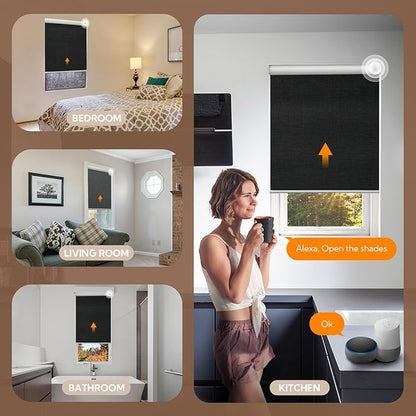 Motorized Blinds with Remote,100% Blackout Smart Blinds for Window Cordless Electric Blinds Compatible with Alexa Google Assistant(Black，Custom Size)