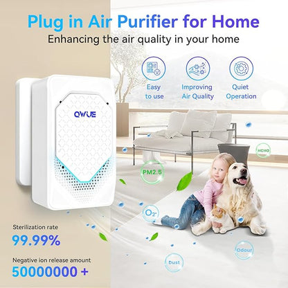 4Pack Plug in Air Ionizer, Negative Ion Air Purifier Plug In, Mini Filterless Air Freshener Quiet Air Cleaner Portable Air Purifiers Odors Smoke for Home Office, Bedroom, Bathroom
