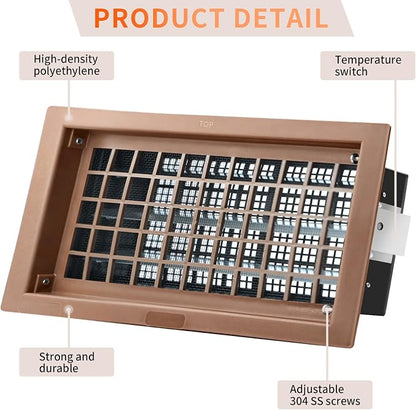 Crawl Space Foundation Vent Cover Automatic 8x16 Inch, Brown 10 Pack | Auto Open/Close at 40°F-70°F, Freeze Protection & Energy Saving, DIY Replacement for House, Mobile Home & Skirting, Plastic
