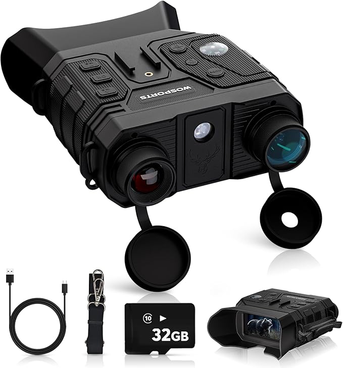 WOSPORTS 4K Night Vision Goggles with 48MP Photo, 3280ft Full Color Vision, 1300ft IR Distance, 3" HD Screen, 10X Optical Zoom, 5000mAh Battery, Binoculars for Wildlife Observation, Gifts for Men