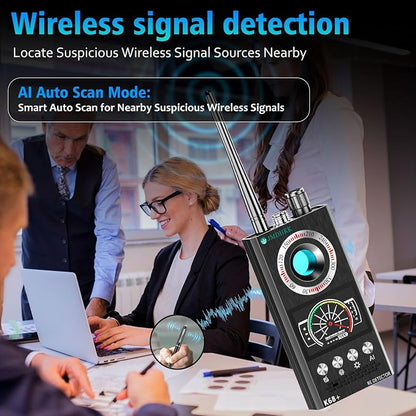 JMDHKK K68+ Hidden Camera Detector, Bug Detector & GPS Tracker Finder – 4-in-1 RF Signal Receiver for Privacy Protection in Hotel Rooms, Travel, Office, and Vehicle（Gray