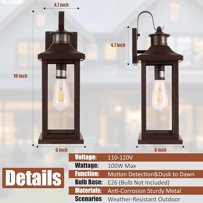 Bronze Outdoor Light Fixtures Motion Sensor Dusk to Dawn 18”