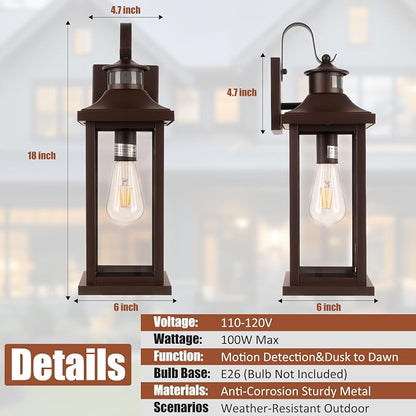 Bronze Outdoor Light Fixtures Motion Sensor Dusk to Dawn 18”