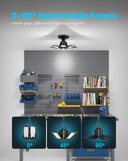 Motion Sensor Garage Light, 25000LM Motion Sensor Shop Light with 8+1 LED Panels, 6500K Daylight, Indoor Motion Activated Light Bulb for Garage, Workshop, Barn, Attic