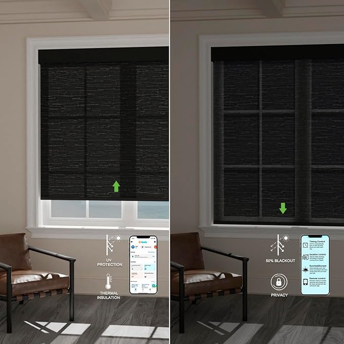 Motorized Blinds with Remote [Light Filtering] Smart Blinds Compatible with Alexa Google HomeKit, 60% Blackout Automatic Roller Shades for Indoor Windows, Customized Size, Black Lace