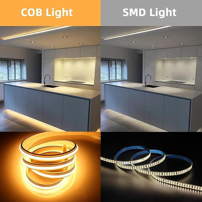 Bright COB LED Strip Light AC 110V Adhesive Flexible Cuttable Strip Lights 10M with Plug 32.8 Feet IP67 Waterproof Tape Lighting 3000K Warm White for Bedroom (Warm White, 32.8ft)