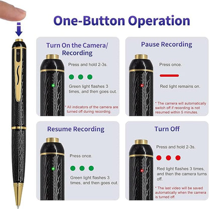 1080P Body Camera Pen, 64GB Metal Spy Pen Hidden Camera, Small Nanny Cam with 280 Minutes Battery Life for Home Indoor Security