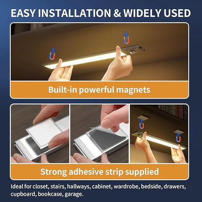 SOUL LINK Under Cabinet Lights, 88 LED Operated Motion Sensor Light Indoor, 2200mAh USB Rechargeable Closet Lights, 4 Pack Magnetic Dimmable Wireless Under Counter Lights for Kitchen, Stairs