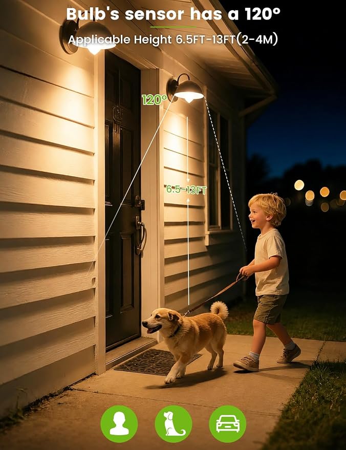 Motion Sensor Light Bulbs, 100W Eq., E26, 110-130V, 2700K, 2Pack