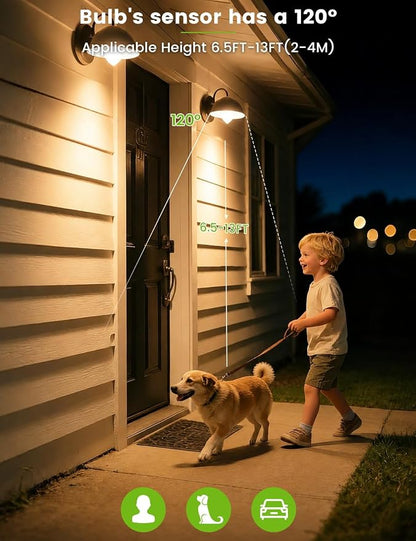 Motion Sensor Light Bulbs, 100W Eq., E26, 110-130V, 2700K, 2Pack