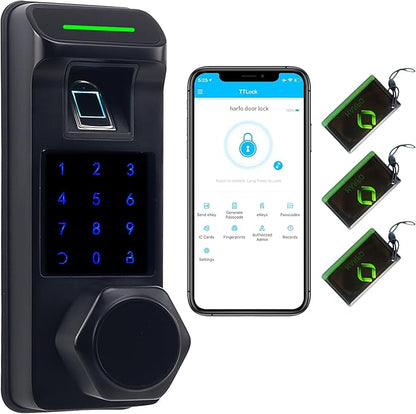 Harfo Fingerprint Door Lock, Heavy Duty Keyless Entry Door Lock, 5 in 1 Smart Door Lock with Touchscreen Keypad, Bluetooth Passcode Door Knob, Keypad Door Lock, APP Electronic Digital Lock (Black)