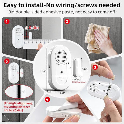 Sanjie Door Window Alarm Sensors, 3 Pack, 125dB, Volume Control | 125dB wireless sensors alert when doors or windows open, with adjustable volume, easy installation and long battery life