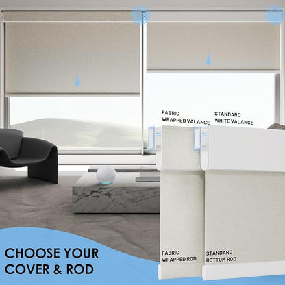 No Drill Motorized Blinds with Remote, No Tools Automatic Blinds for Window, Blackout Motorized Shades, Light-Filtering Smart Blind, Rechargeable, Customized Size, Linen