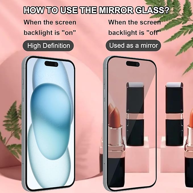 2 Pack compatible with iPhone 15 Privacy Screen Protector Mirrored Tempered Glass Film Anti-Spy Perfect Mirror Effect Touch Sensitive with Easy Installation Alignment Frame 6.1 inch - Silver
