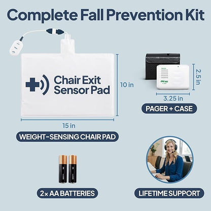 Smart Caregiver Chair Exit Alarm System with Wireless Pager and for Fall Prevention | Chair Alarm Alerts Caregiver When They Get Up from The Chair | USA-Based Company and Customer Support