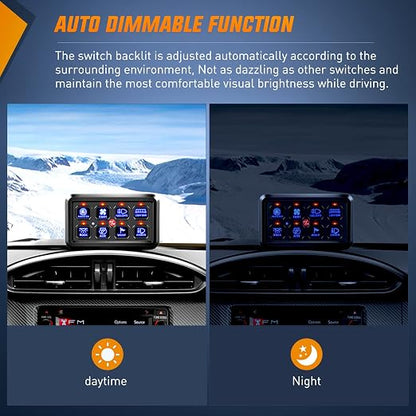 Nilight 8 Gang Switch Panel System Circuit Control Relay System Fuse Wiring Harness Automatic Dimmable ON Off LED Switch Pod for 12V Cars Trucks Campers SUV, 2 Years Warranty,Blue
