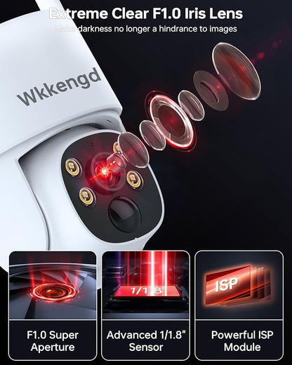 3MP F1.0 Aperture True Full Color Night Vision 2-Cam Kit 5G/2.4G WiFi Home Security PTZ Cameras with Solar Panel, Surveillance Recorder System