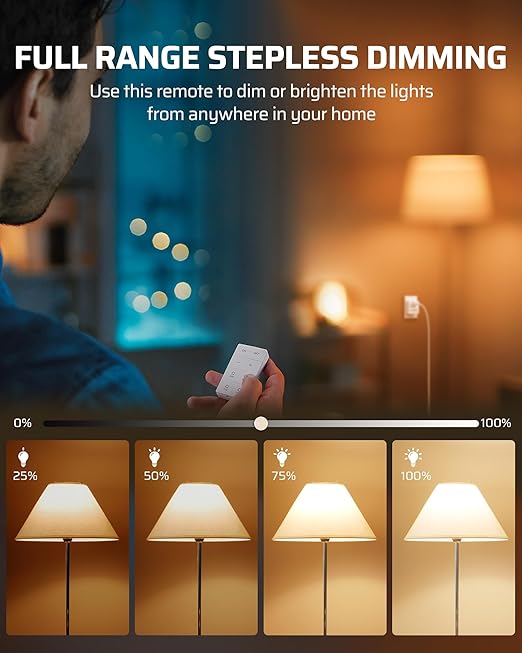 DEWENWILS Wireless Dimmer Plug for Indoor Home Lighting, Remote Control Dimmer Switch, 100FT Range, Plug-in Lamp Dimmer for Dimmable LED/Tungsten Bulbs, ETL Listed,White