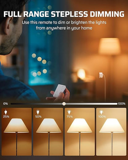 DEWENWILS Wireless Dimmer Plug for Indoor Home Lighting, Remote Control Dimmer Switch, 100FT Range, Plug-in Lamp Dimmer for Dimmable LED/Tungsten Bulbs, ETL Listed,White