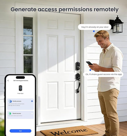 Veise VE017-H Fingerprint Smart Front Door Lock Set, App Control, 8-in-1 Keyless Entry Deadbolt with Zinc Alloy Handles, Emergency Power Port, Touchscreen Keypad, Auto Lock, Easy Install, Matte Black