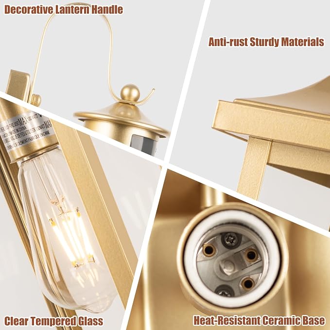 Gold Outdoor Light Fixtures Dusk to Dawn Motion Sensor 18” Large
