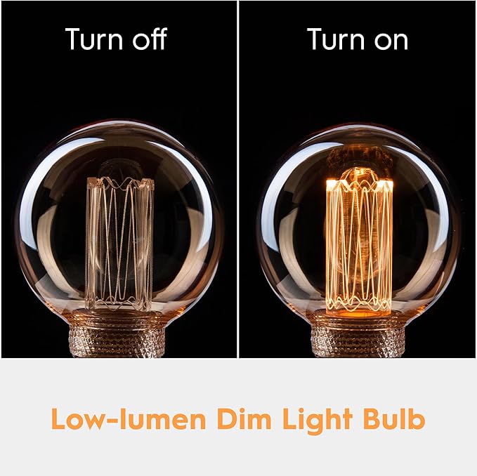 Globe Edison LED Light Bulb, Vintage Decorative Dimmable Bulb, Small Round Glass Cover, 3.5W Low Lumen Eye-Caring Soft Dim Lighting for Mood(Not Daylight White), E26 Medium Base, Amber RN G80
