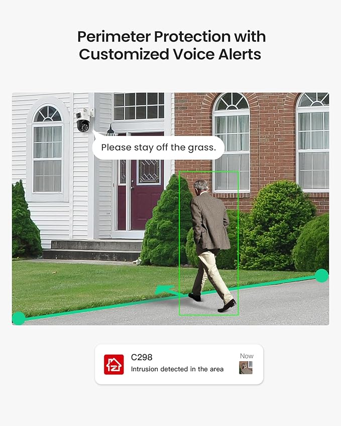 ZOSI C298 SE 6MP Dual-Lens(4MP+2MP) Wired WiFi PT Plug-in Security Camera Outdoor, 360 View Pan/Tilt Camera, Human/Vehicle Detect, Color Night Vision, Spotlight Siren,Two-Way Talk, memory card Storage