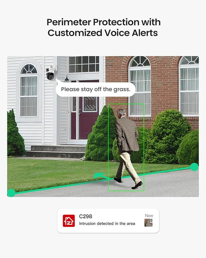 ZOSI C298 SE 6MP Dual-Lens(4MP+2MP) Wired WiFi PT Plug-in Security Camera Outdoor, 360 View Pan/Tilt Camera, Human/Vehicle Detect, Color Night Vision, Spotlight Siren,Two-Way Talk, memory card Storage