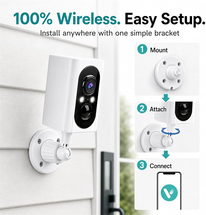 355° Pan Rotate Cameras 2 Pack, 2K Video, Security Cameras Wireless Outdoor