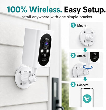 355° Pan Rotate Cameras 2 Pack, 2K Video, Security Cameras Wireless Outdoor