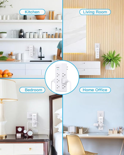 2 Pack Surge Protector Outlet Extender, 9 AC Multi Outlet Wall Plug with Rotating Plug, 1800J Wall Charger, 3-Sided Power Strip Electrical Plug Adapter Outlet Splitter for Home Office Dorm,White