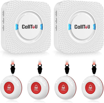 CallToU Caregiver Pager Wireless Call Button Nurse Alert System 500+ Feet for Home/Elderly/Patient/Disabled 2 Plugin Receiver 4 Waterproof Transmitter