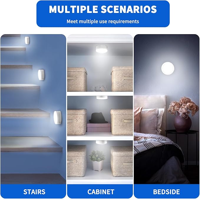 Remote Control LED Puck Lights, 4 Pack Rechargeable LED Under Counter Lights with Functional Remote Control, Wireless Under Kitchen Cabinet Lamp, Dimmable and Multi Colors Lighting