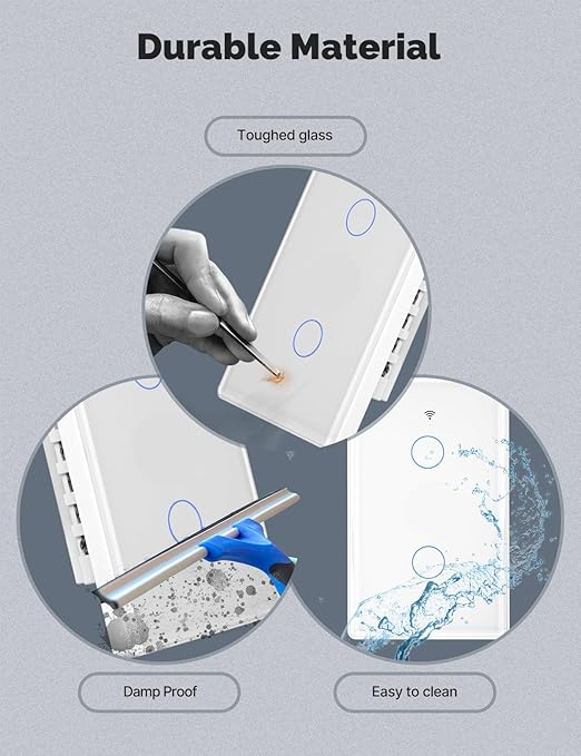 MOES Matter Smart Light Switch, 2.5D Glass Touch Wall Switch, Single Pole, Neutral Wire Required,2.4GHz Wi-Fi, Timer & Schedule, Remote & Voice Control with Alexa & Google Home, White 4 Gang