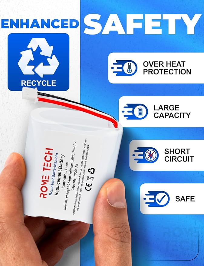 Rome Tech for ADT Command Smart Security Panel, URGENEX ADT, Honeywell – ADT Battery Replacement 3.6V/3.7V/4.2V 7800mAh Lithium-Ion Rechargeable Backup Power