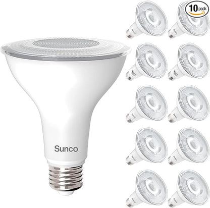 Sunco 10 Pack PAR30 Long Neck LED Bulb, Indoor/Outdoor Flood Light, 11W (75W Equivalent), 850 Lumen, 2700K Soft White, Dimmable, E26 Base, IP65 Waterproof, UL Certified