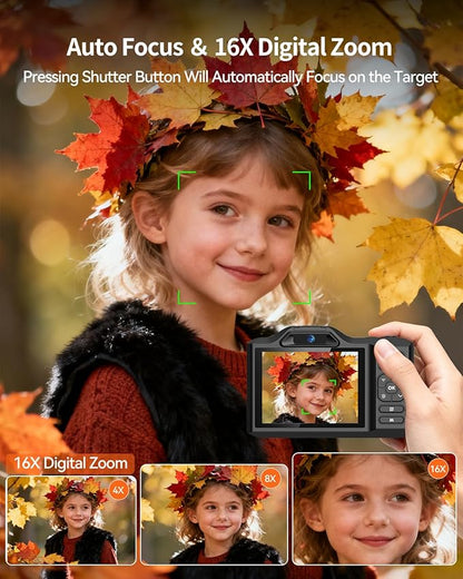 Digital Camera,4K 64MP Autofocus Vlogging Camera with Dual Lens,18X Zoom/WiFi/32GB Card/,Point and Shoot Cameras for Boys Girls Gifts (XJ600-Black)