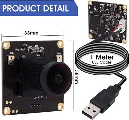 ELP 4K USB Camera 170degree Fisheye USB Webcam Board with Microphone,Ultra HD 3840X2160 30fp 4K Cameras,Wide Angle IMX317 Mini 4K USB Camera Module with Audio for Machine Vision,Smart Kiosk,Robot,ATM