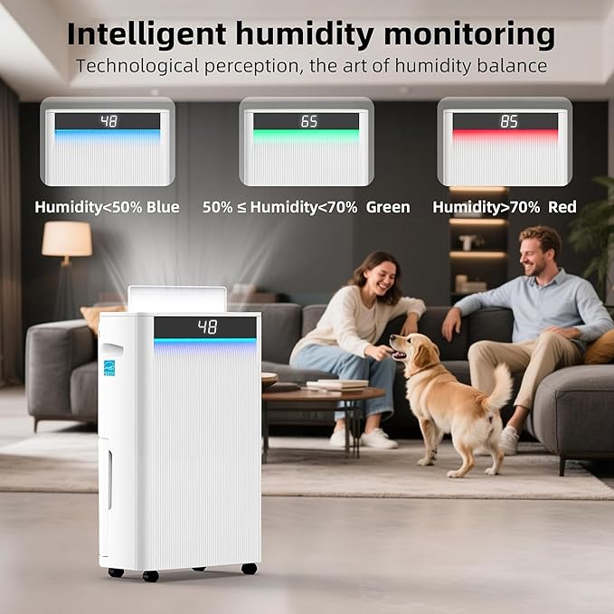 KeepGlad 4,500 Sq.Ft 2025 Energy Star Max 80 Pint/Day Dehumidifier for Basement, Bathroom, Home, Bedroom, Smart Compressor Dehumidifier with Intelligent Humidistat, Drain Hose