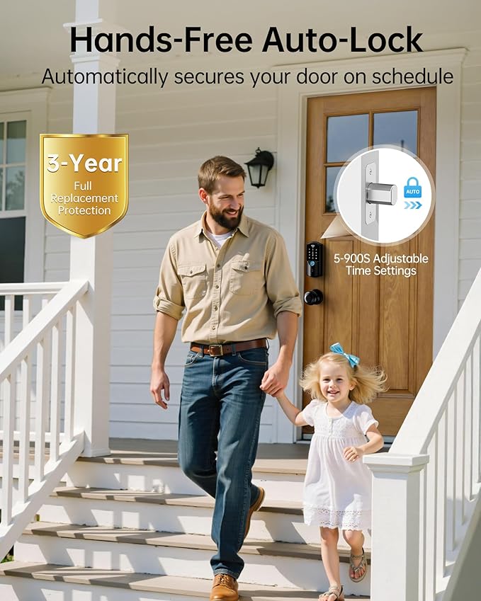 Built-in WiFi Smart Lock with 2 Knobs - Firstriver Fingerprint Keyless Entry Door Lock Set for Front Door, App Control, Keypad Deadbolt, Auto Lock, Compatible with Alexa & Google Assistant, Black