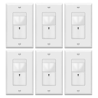 TOPGREENER PIR Motion Sensor Light Switch, Occupancy & Vacancy Motion Sensor Switch, 𝐎𝐩𝐞𝐫𝐚𝐛𝐥𝐞 𝐖𝐢𝐭𝐡𝐨𝐮𝐭 𝐆𝐫𝐨𝐮𝐧𝐝 𝐖𝐢𝐫𝐞, No Neutral Wire, Single Pole, TDOS5-HL-W-6PCS, White