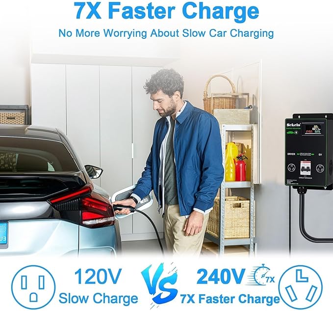 Smart EV Charging Integration: Sekelo Automatic Power Switch for Dryer & EV, NEMA 10-30, Fast Charging, Real-time Display