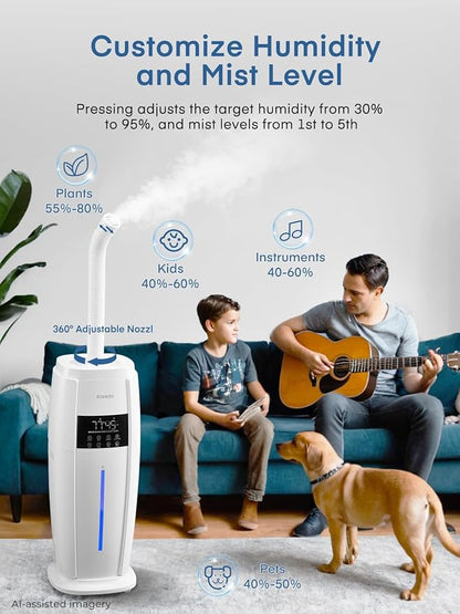 18L Humidifier Large Room, 1300mL/H Triple Mist, Up to 1500 Sq.Ft