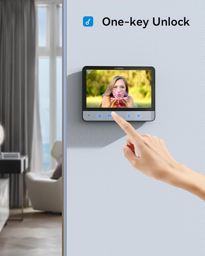 Tmezon Wired Video Intercom System, 7 Inch Ring Video Doorbell with Night Vision Support Remote Unlock, Dual-Way Intercom for Villa House Office Apartment with 1-Camera and 2-Monitor